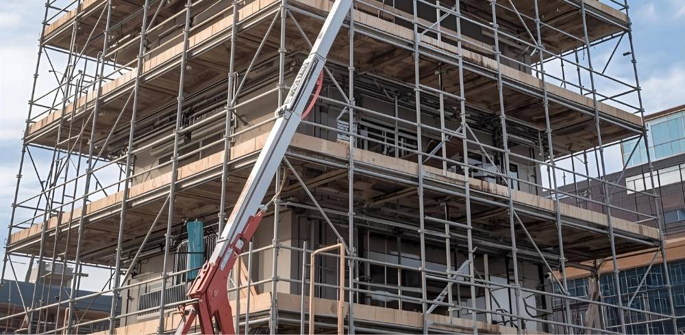 Équipe procédant au montage d’un échafaudage en Indre-et-Loire